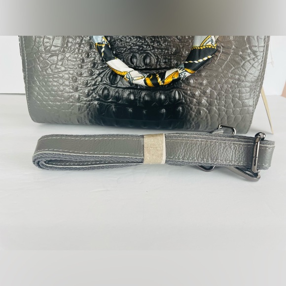 Genuine Leather Gray Crocodile Crossbody Shoulder Strap Bag With Scarf Detail - Picture 8 of 12